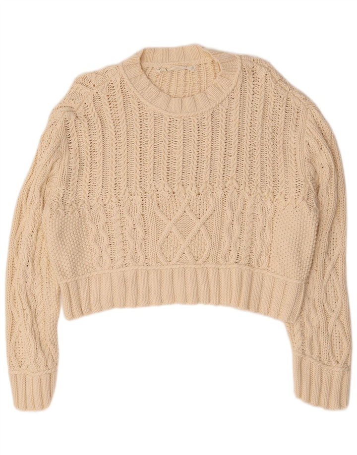 Zara Mujer Crop Jersey De Cuello Redondo De Gran Tamaño UK 44 Medium Beige