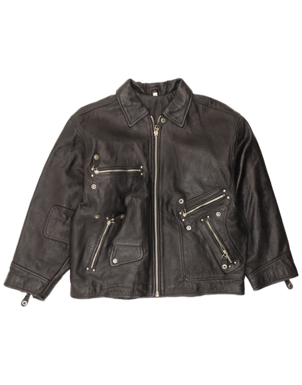 Vintage chaqueta de cuero para hombre EU 54 2XL cuero negro