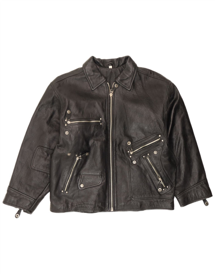 Vintage chaqueta de cuero para hombre EU 54 2XL cuero negro