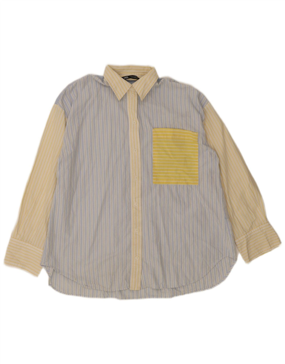 Zara Mujer Camisa Extragrande UK 10 Small Algodón A Rayas Azul