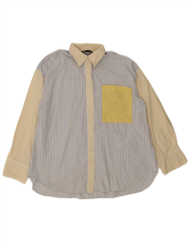 Zara Mujer Camisa Extragrande UK 10 Small Algodón A Rayas Azul