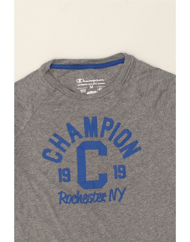CHAMPION Boys Graphic Top Long Sleeve 9-10 Years Medium  Grey Cotton | Vintage Champion | Thrift | Second-Hand Champion | Used Clothing | Messina Hembry 