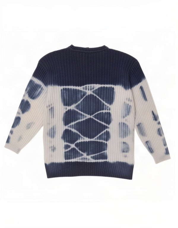 Vintage hombres cuello redondo jersey suéter medio azul marino tie tinte algodón