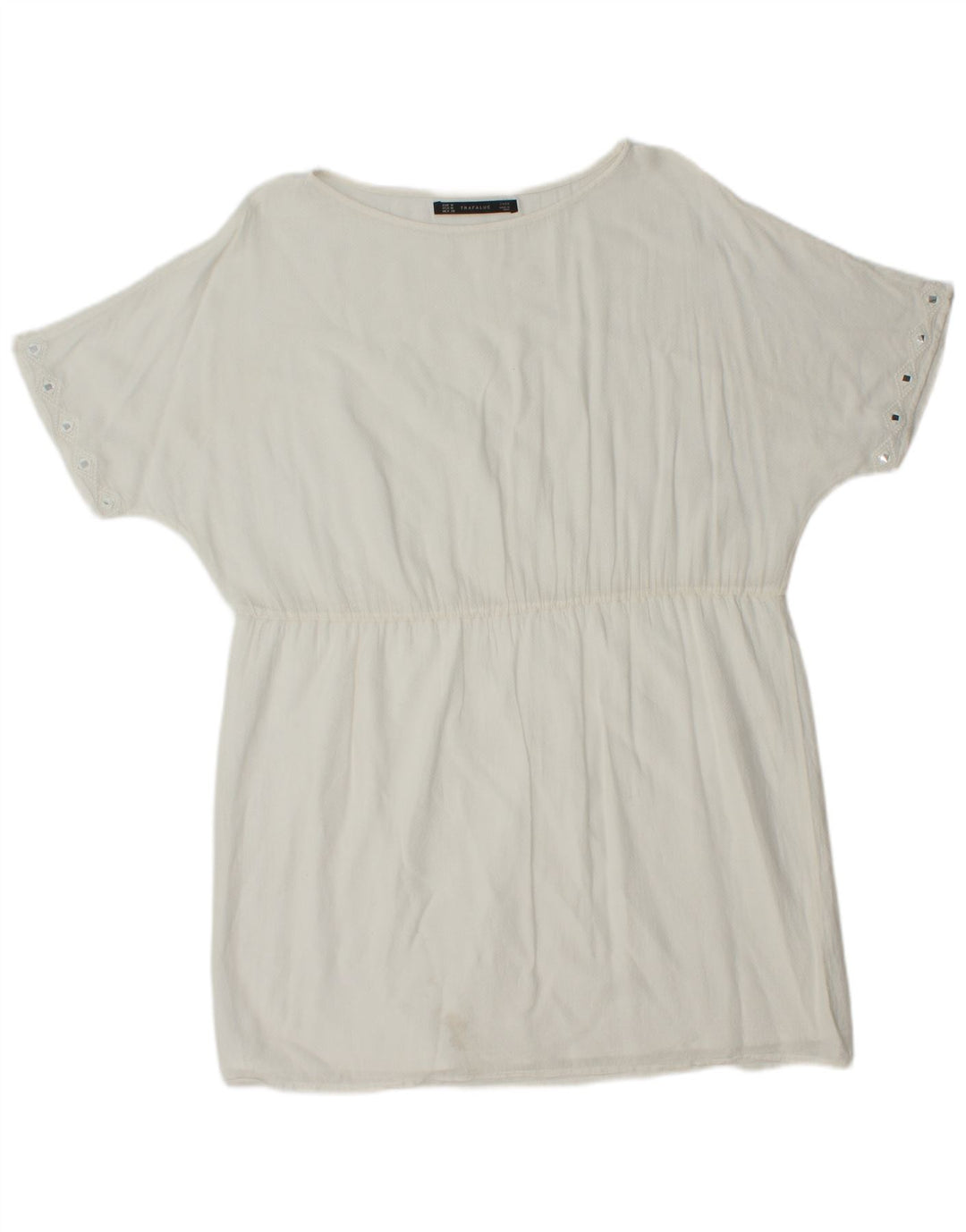 Zara Mujer Blusa Extragrande Top UK 44 Medio Blanco Poliéster