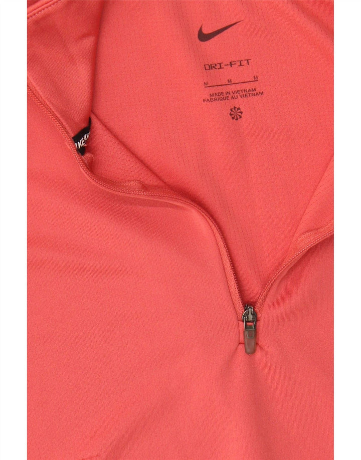 NIKE Womens Dri Fit Zip Neck Tracksuit Top UK 14 Medium Orange Polyester