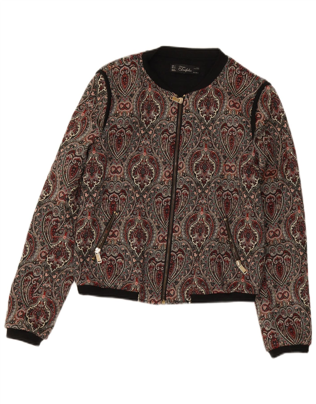 Zara Mujer Crop Bomber Jacket UK 10 Small Multicolor Paisley