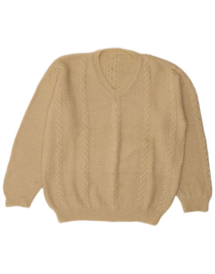 Vintage hombres V-cuello jumper suéter grande beige