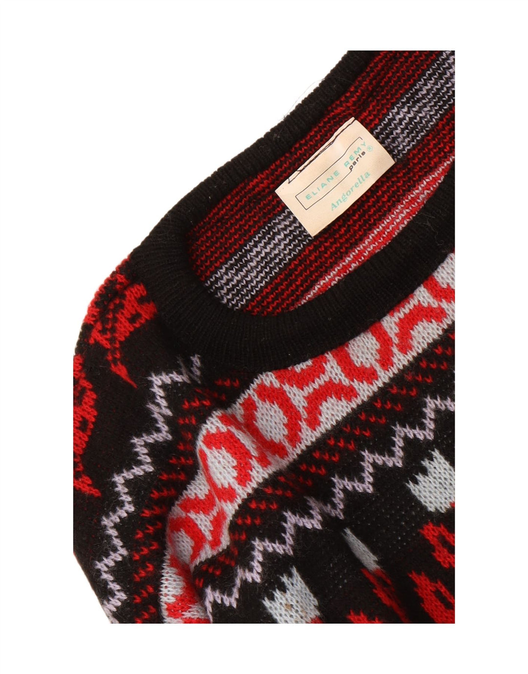 Vintage hombres cuello redondo jersey suéter medio multicolor floral acrílico