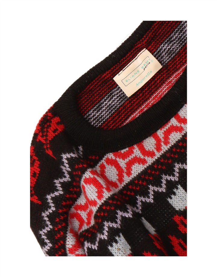Vintage hombres cuello redondo jersey suéter medio multicolor floral acrílico