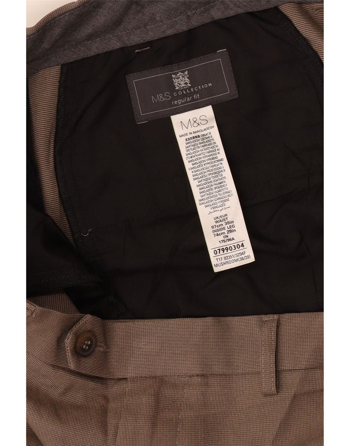 Marks & Spencer Pantalón de traje de corte regular para hombre W38 L29 Poliéster beige