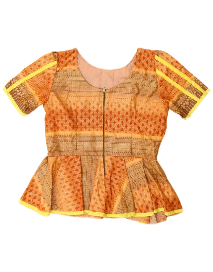 Vintage mujer blusa Top Reino Unido 12 medio naranja geométrico