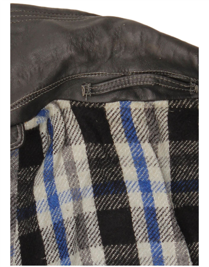 VINTAGE Gabardina de cuero para hombre Reino Unido 38 Cuero negro medio