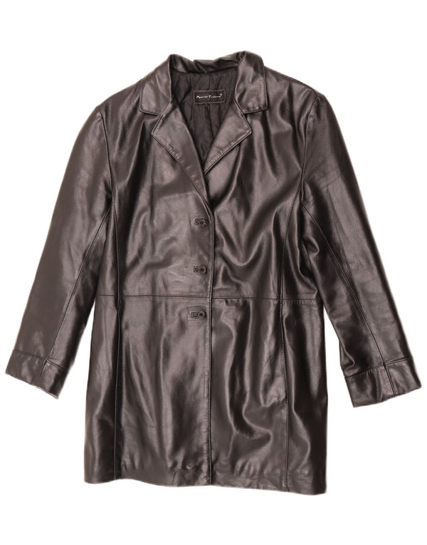 Vintage mujer cuero abrigo Reino Unido 16 cuero negro grande