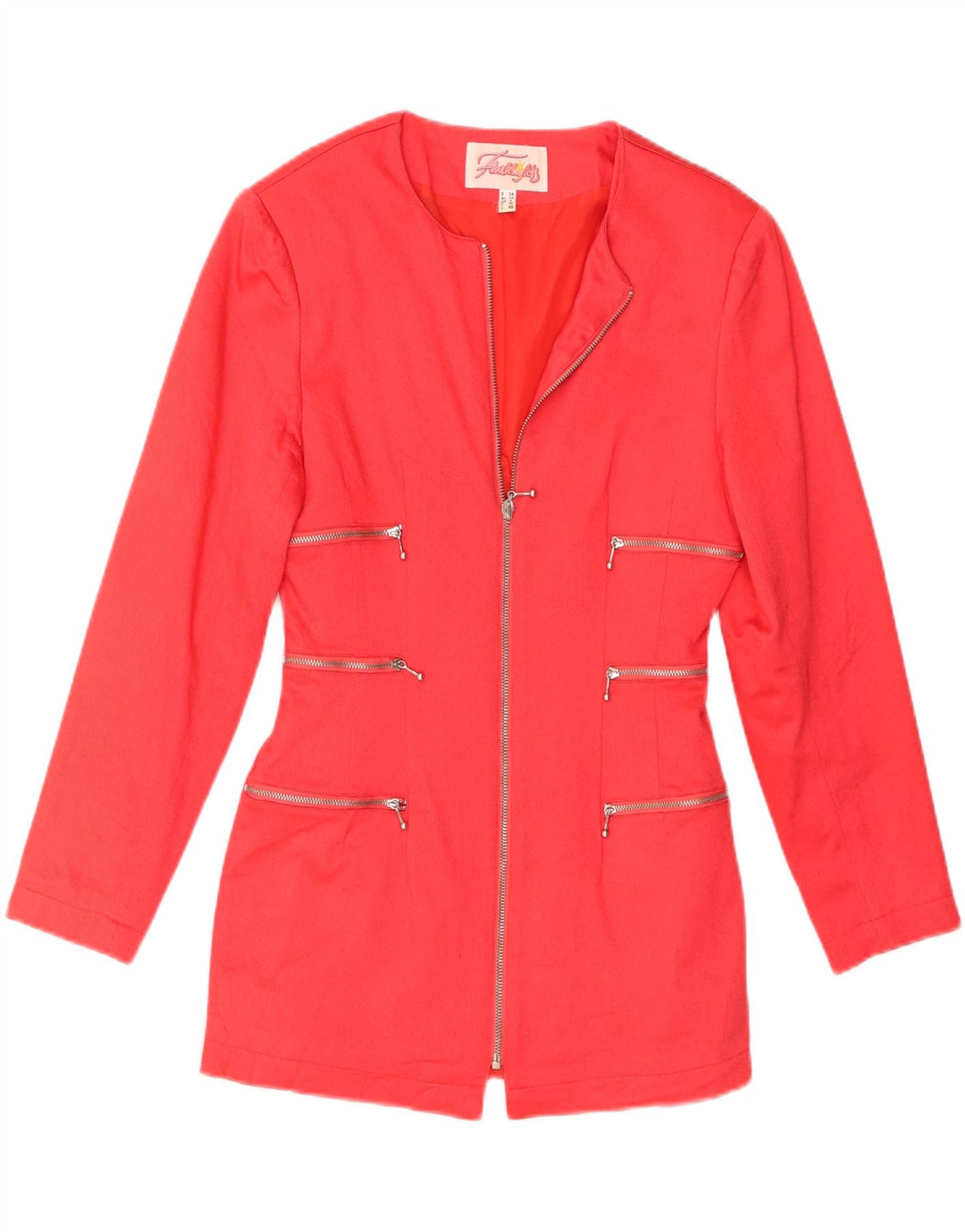 Vintage mujer chaqueta blazer con cremallera completa Reino Unido 8 pequeña viscosa roja