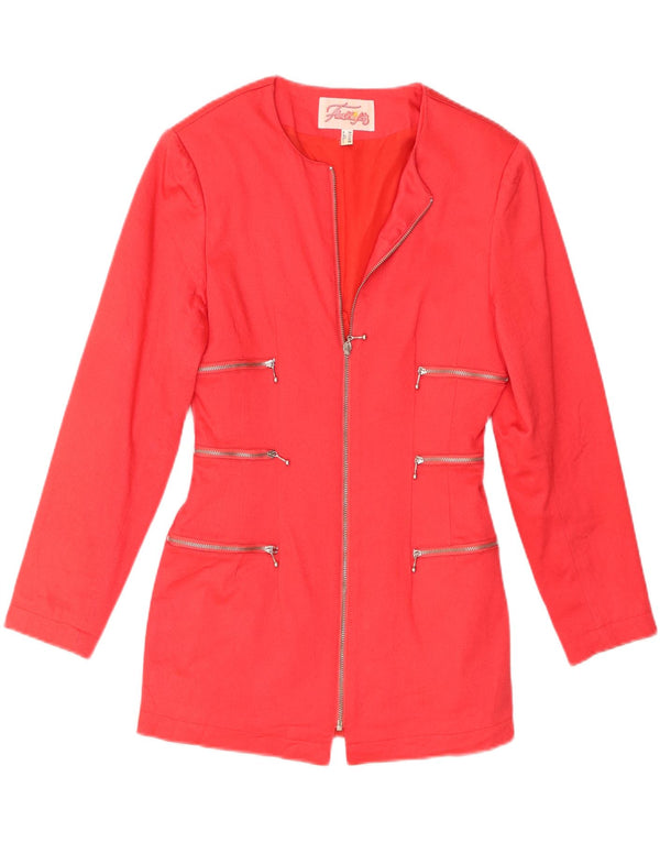 Vintage mujer chaqueta blazer con cremallera completa Reino Unido 8 pequeña viscosa roja