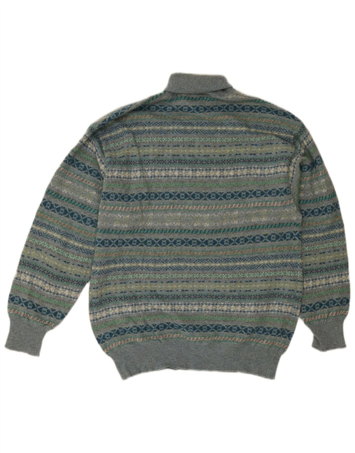 Malagrida Jersey con cuello vuelto para hombre, suéter mediano de lana Fair Isle multicolor