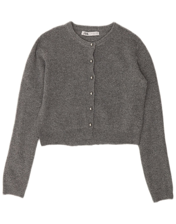 Zara Mujer Crop Cardigan Suéter UK 10 Small Gris