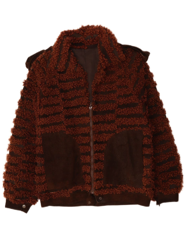 VINTAGE chaqueta bomber para mujer Reino Unido 16 rayas marrones grandes