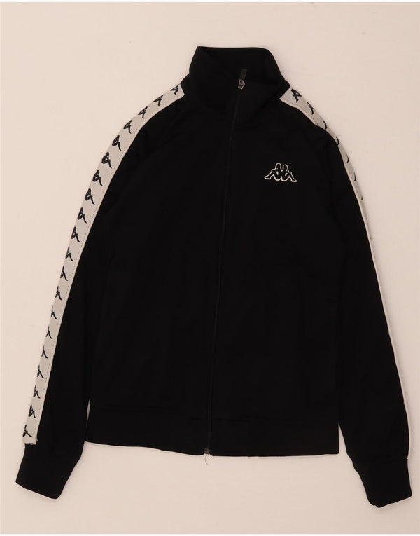 Kappa Mujer Gráfico Chándal Top Chaqueta UK 10 Small Negro Colorblock