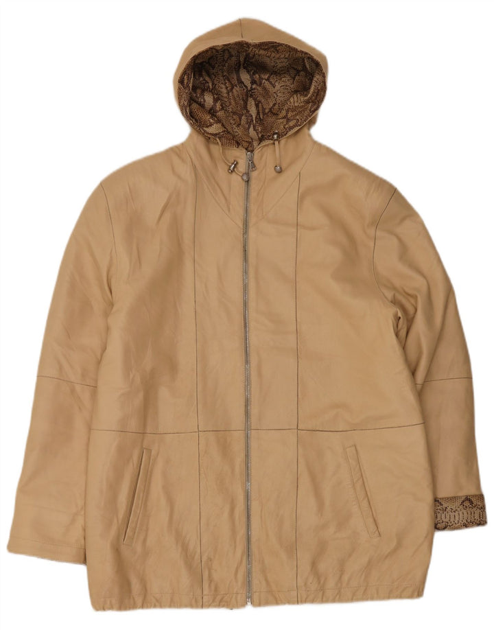 Michel Chaqueta De Piel Extragrande Con Capucha Mujer IT 44 Cuero Beige Medio
