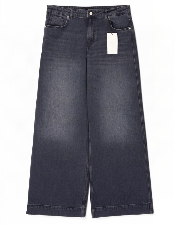 Zara Vaqueros de pierna ancha y talle alto para mujer EU 40 Medium W30 L32 Algodón azul marino