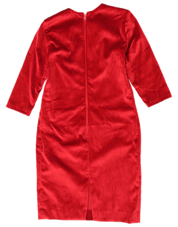 Vintage mujer 3/4 manga velour vaina vestido Reino Unido 12 rojo medio