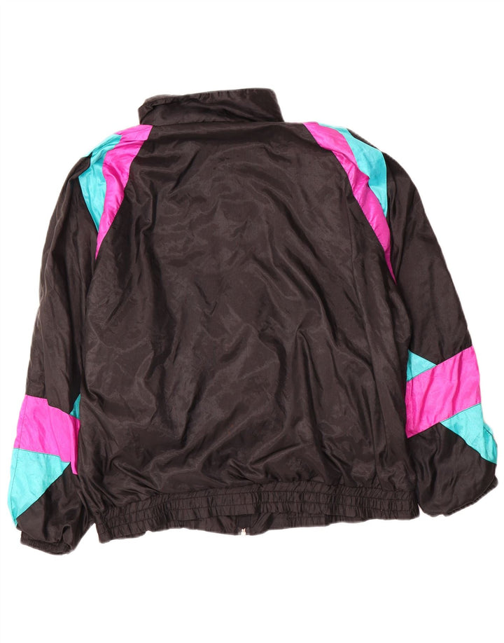 Vintage hombres holgado ajuste chándal top chaqueta pequeña negro colorblock