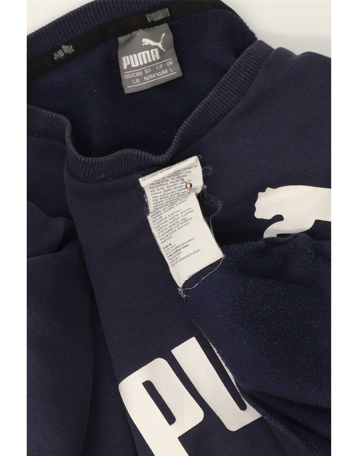 Puma Mens Graphic Sudadera Jumper Grande Azul Marino Algodón