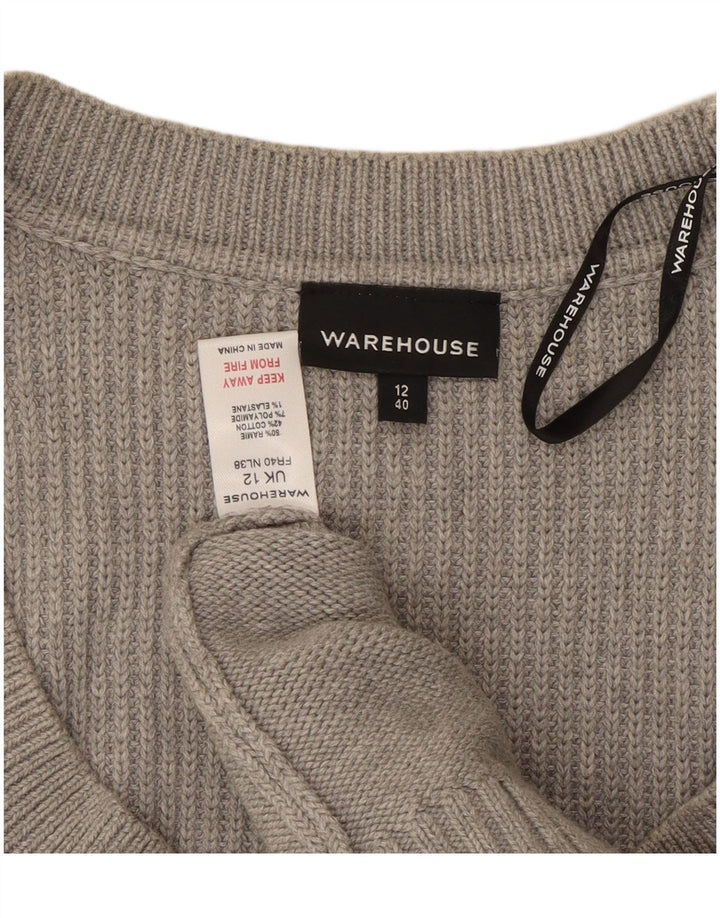 WAREHOUSE Suéter tipo jersey con cuello barco y manga 3/4 para mujer UK 40 Gris medio