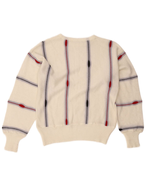 Vintage mujer barco cuello jersey suéter Reino Unido 14 medio blanco rayas
