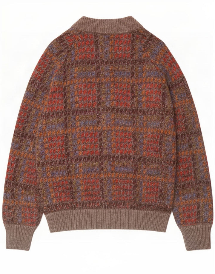 Vintage hombres Cardigan suéter medio multicolor cheque
