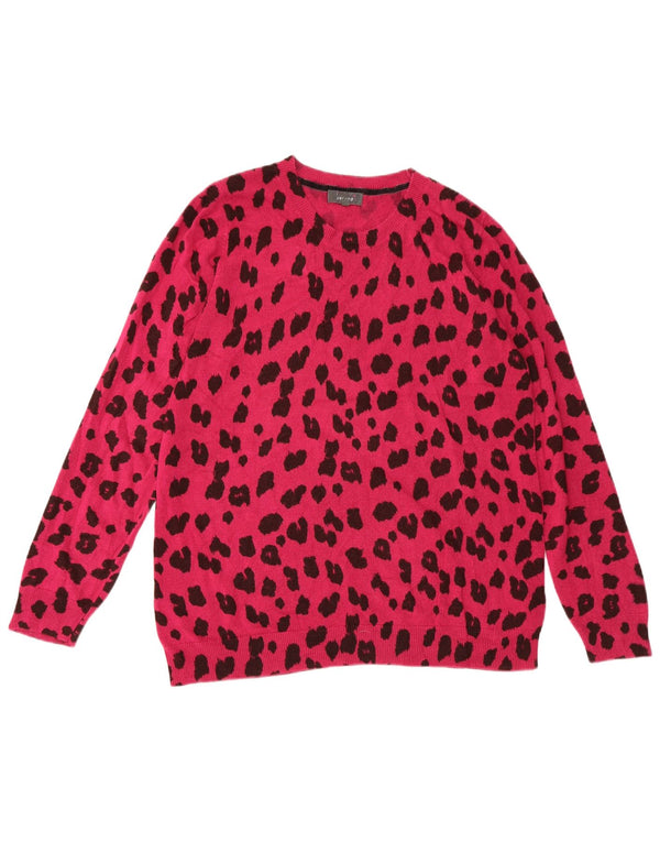 Marks & Spencer Jersey de Cuello Redondo para Mujer UK 22 2XL Estampado Animal Rosa