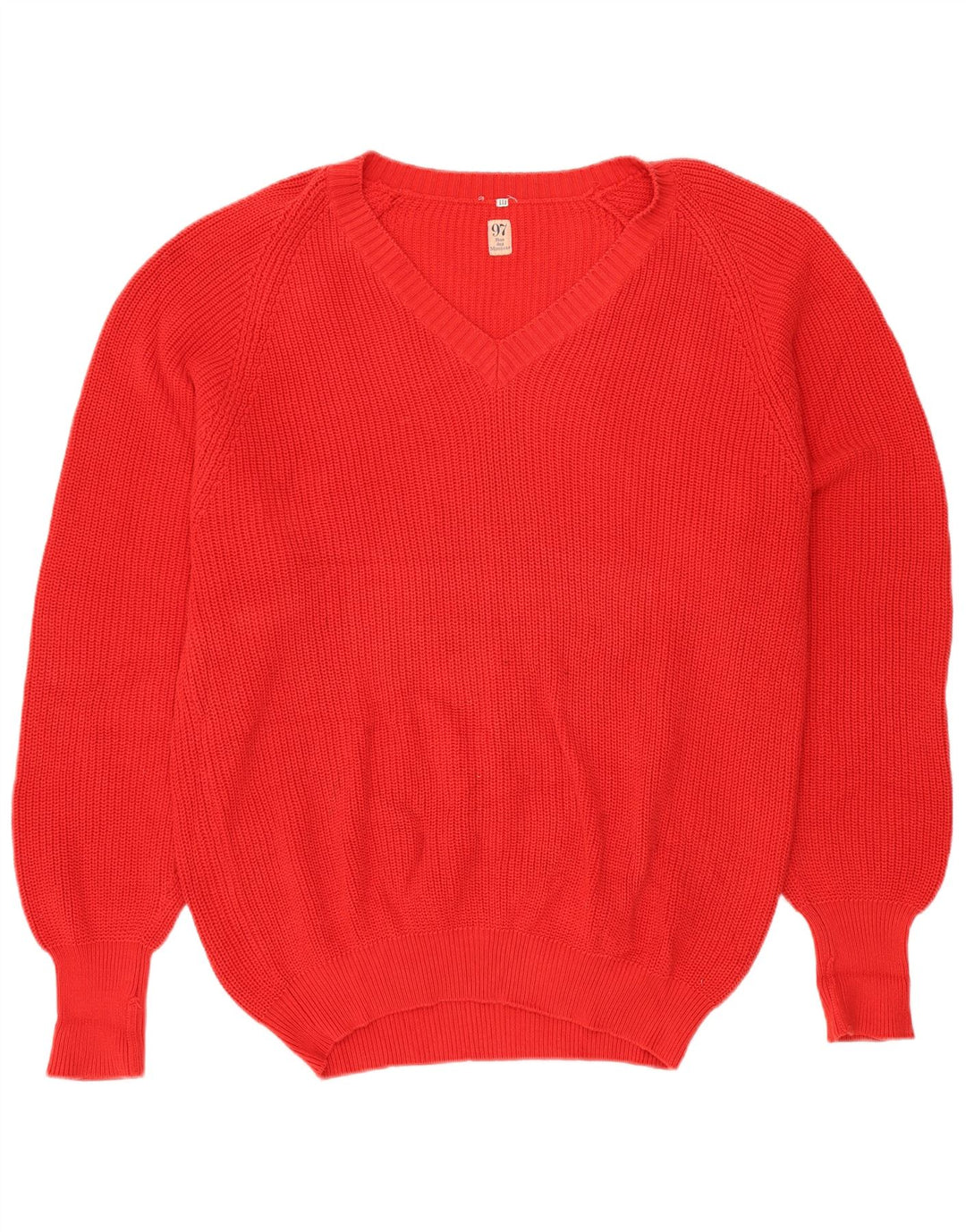 VINTAGE Hombres V-Cuello Jumper Suéter Grande Algodón Rojo