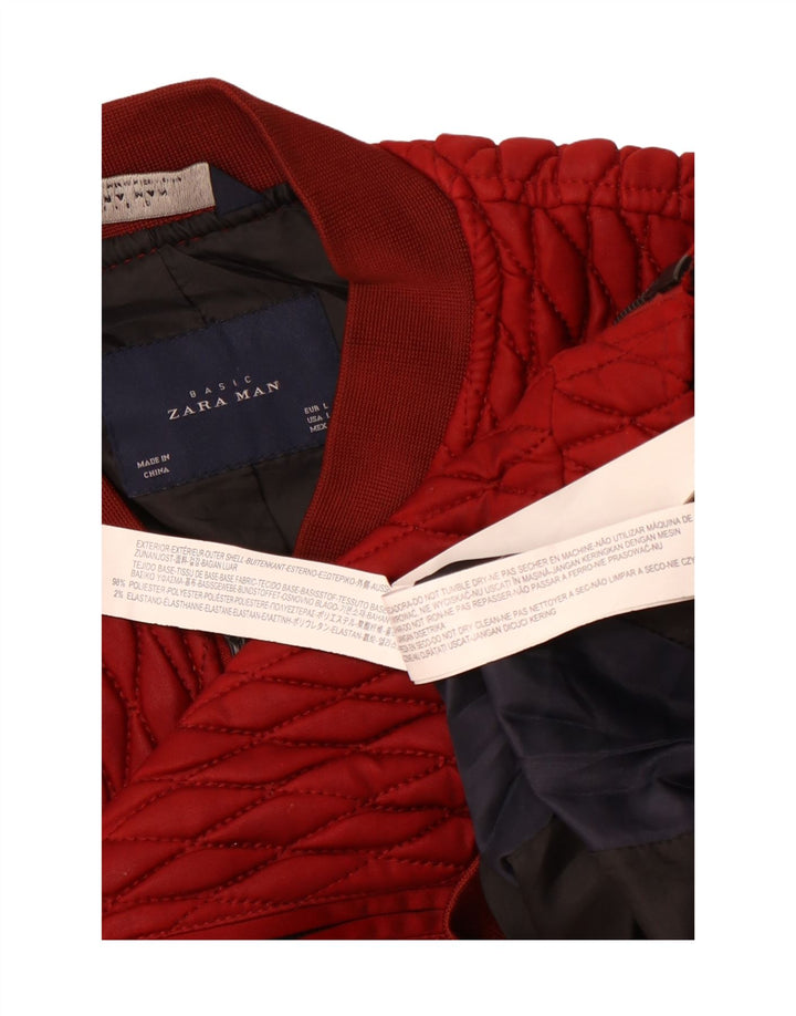 Zara Chaqueta Bomber Acolchada Para Hombre UK 40 Grande Poliéster Rojo