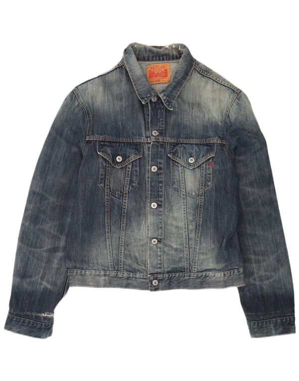 Replay Chaqueta vaquera desgastada con lavado ácido para hombre UK 44 2XL Algodón azul