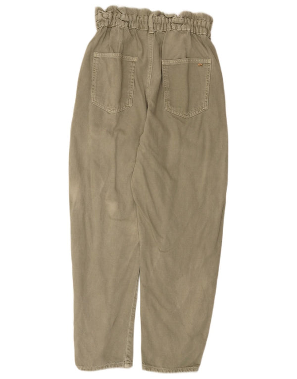 Zara Mujer Pantalones Cortos Cónicos De Cintura Alta EU 36 XS W26 L26 Caqui