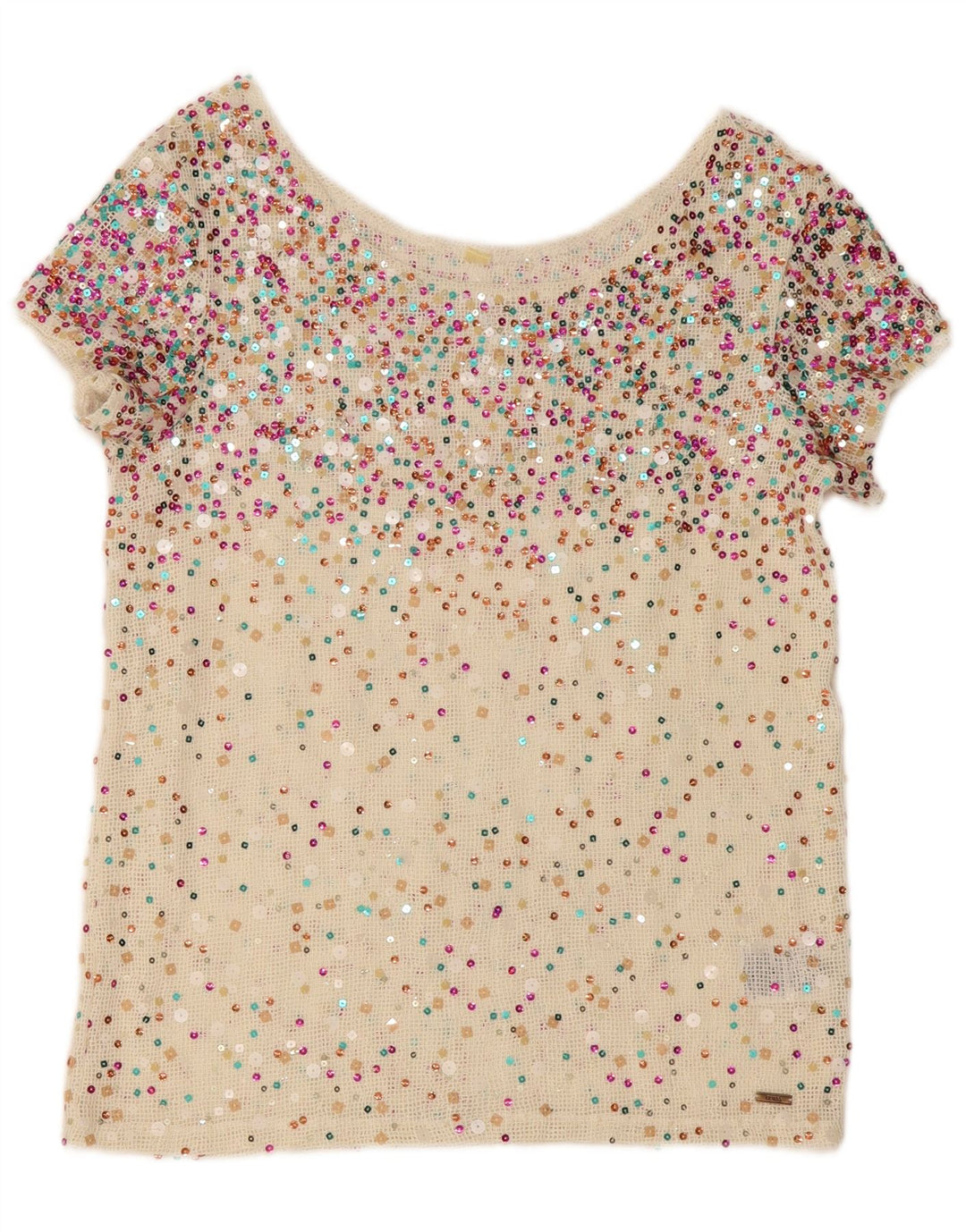 GUESS Blusa de crochet con lentejuelas para mujer Top UK 10 Small Off White Poliéster