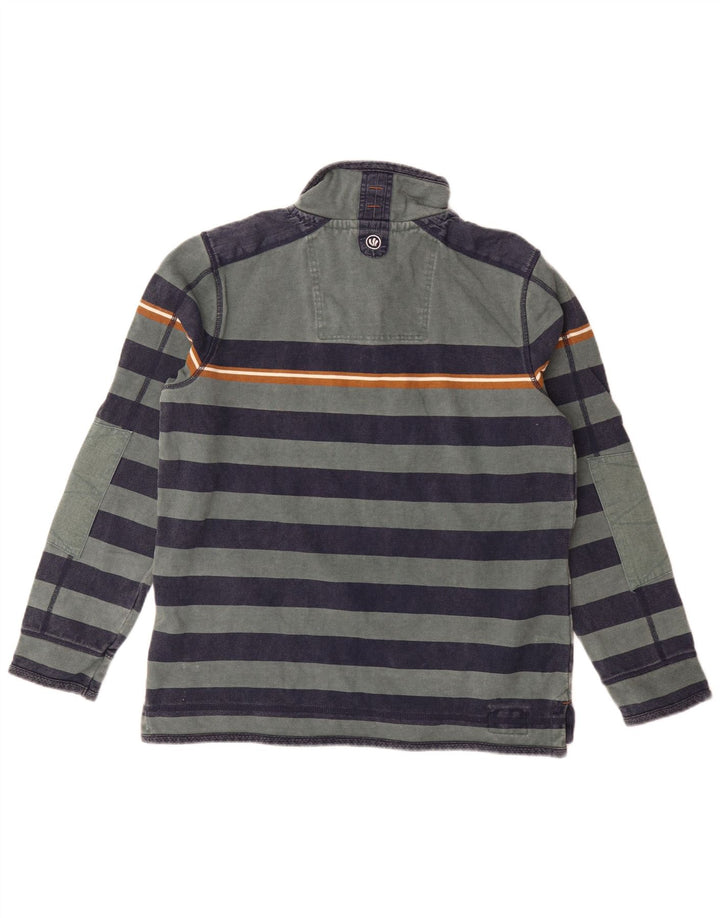 Sudadera con capucha y cuello con cremallera para hombre Fat Face Jersey de algodón a rayas verde medio
