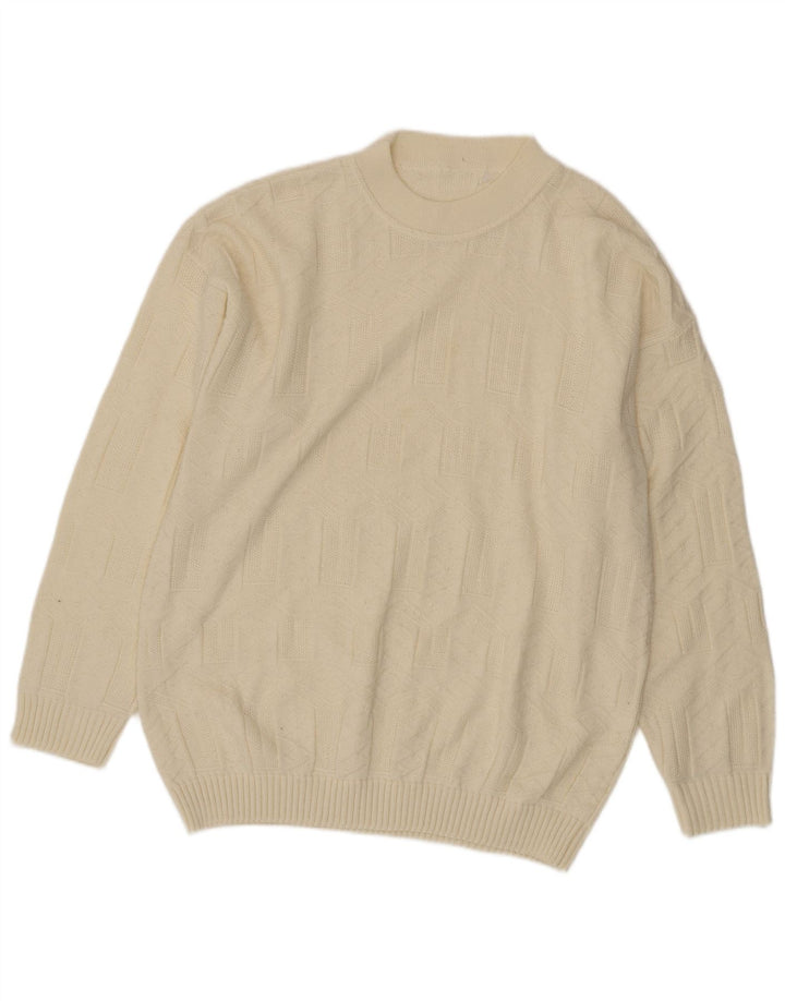 Vintage hombres cuello redondo jersey suéter grande blanco