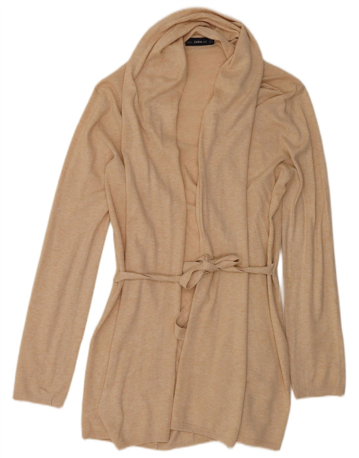 Zara Mujer Jersey Cárdigan Largo UK 42 Viscosa Beige Medio