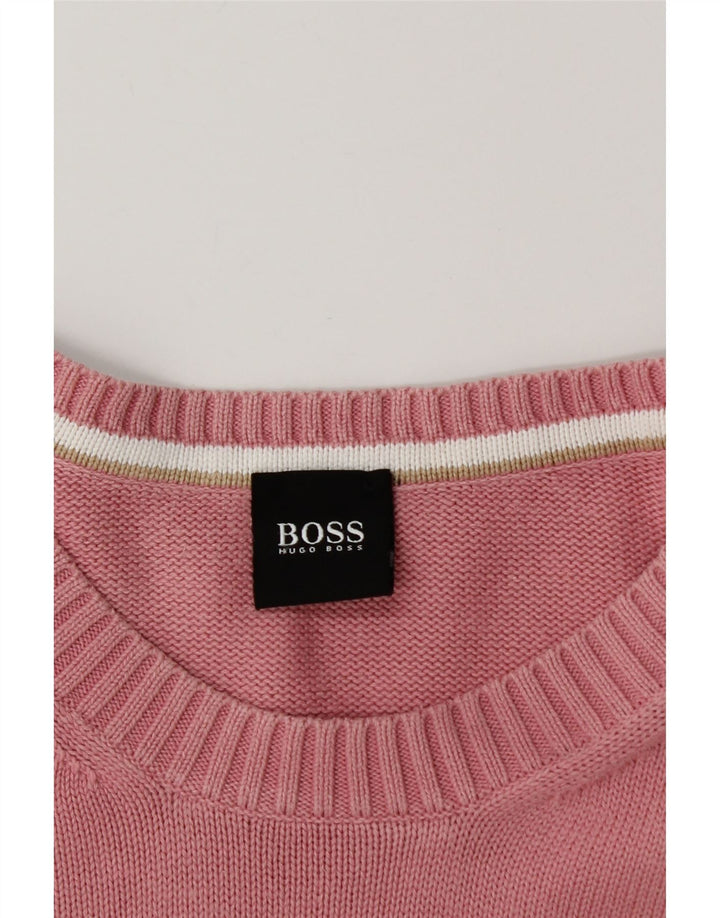 HUGO BOSS Jersey con cuello redondo para hombre, talla grande, algodón rosa