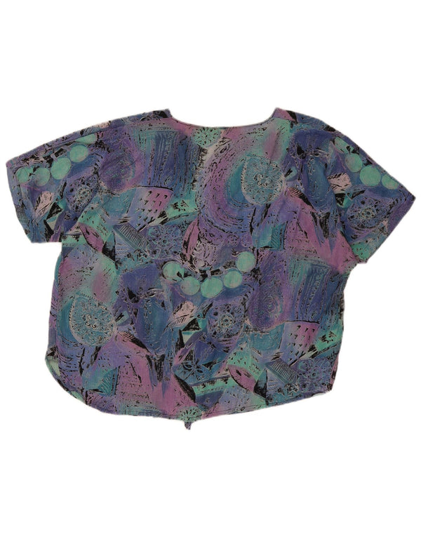 Vintage mujer patrón abstracto manga corta camisa blusa Reino Unido 20 2XL púrpura