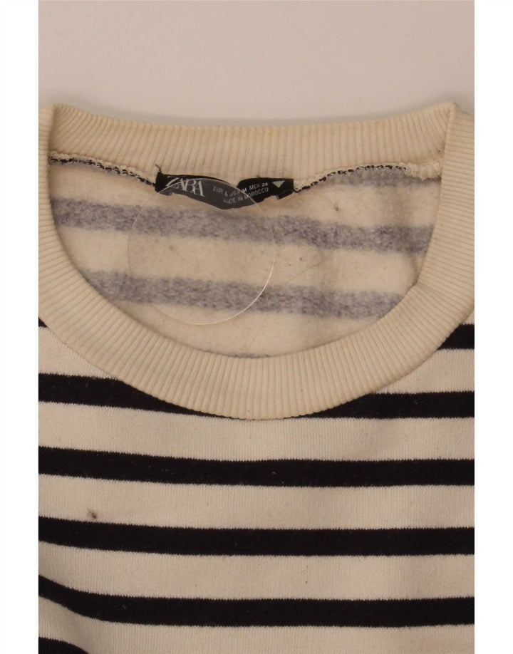 Zara Mujer Sudadera Oversize Jersey UK 40 Mediano Off White Rayas