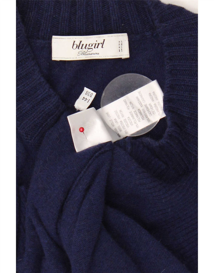 Vintage mujer longline cardigan suéter IT 44 lana azul marino medio