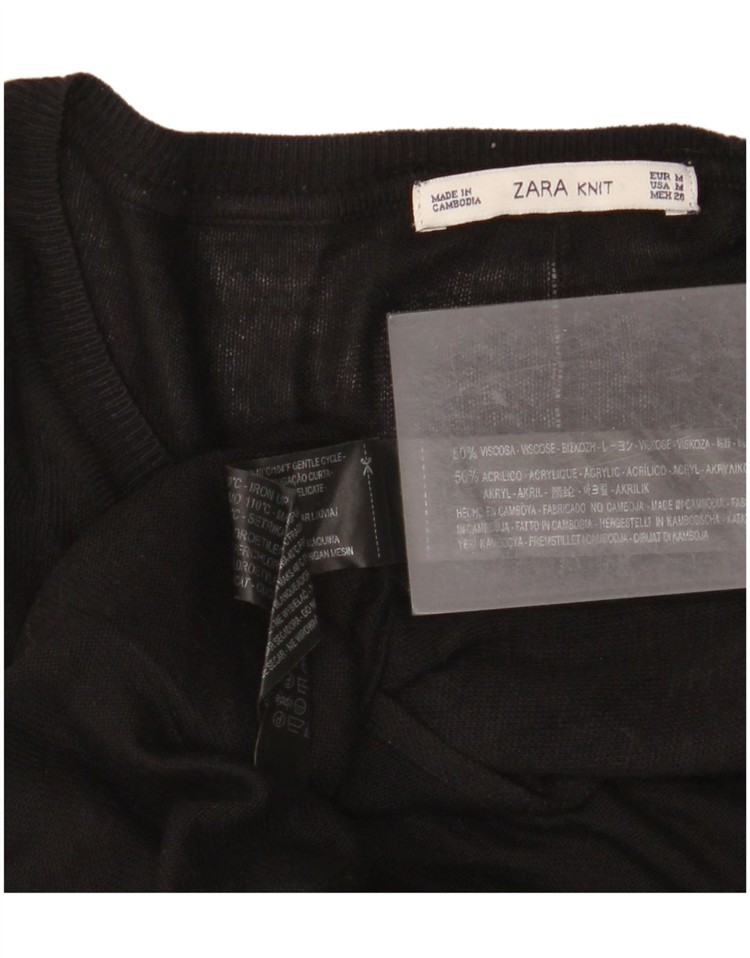 Zara Mujer Top Extragrande Manga Larga UK 44 Viscosa Negra Mediana