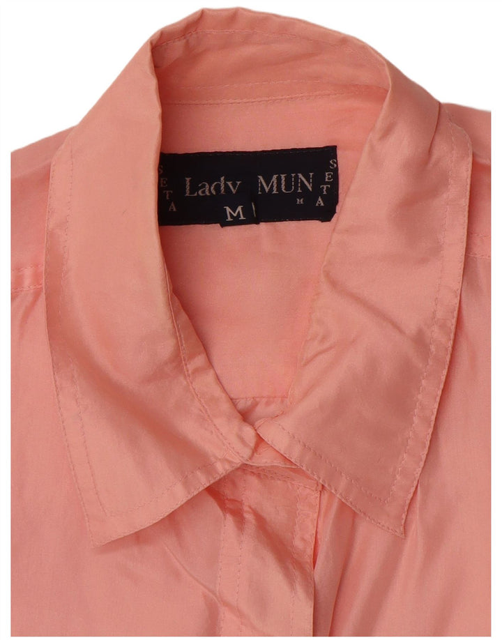 Vintage mujer camisa de gran tamaño Reino Unido 14 seda rosa mediana