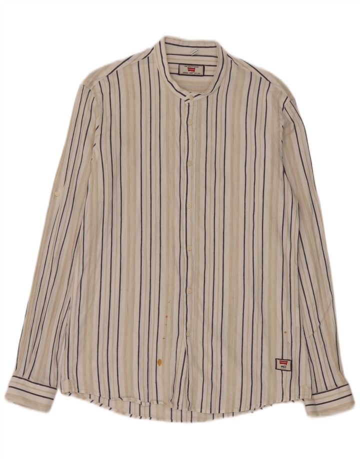 Camisa Carrera Regular Fit para hombre de lino a rayas blancas grandes
