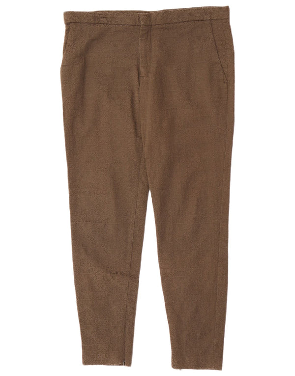 Zara Mujer Pantalón Chino Slim Grande W34 L29 Algodón Floral Caqui
