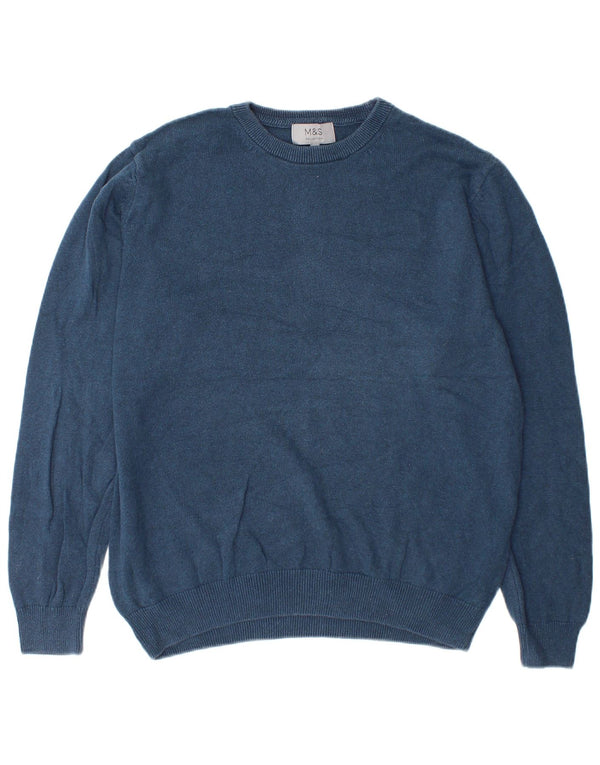 Marks & Spencer - Jersey de cuello redondo para hombre, talla grande, algodón azul marino