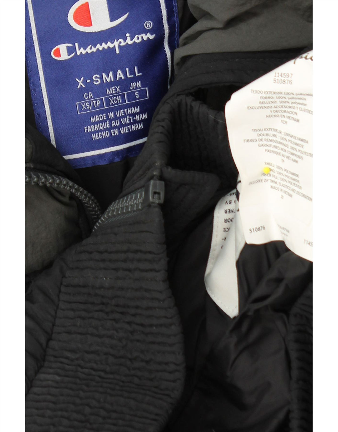 CHAMPION Chaqueta acolchada con gráfico de corte holgado para mujer UK 6 XS Bloque de color negro